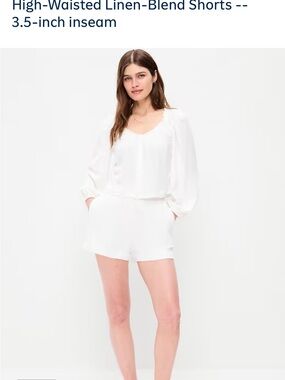 NWT Old Navy White High-Waisted Linen-Blend Shorts
